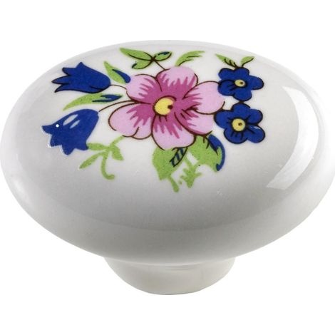 Hettich Möbelknopf weiß mit floralem Motiv 22,0 x 30,0 mm - 1 Stück Möbelgriff