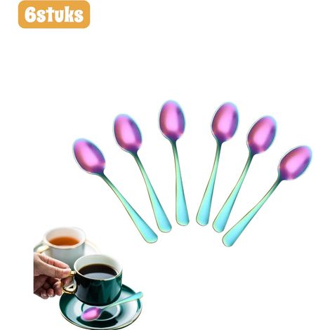 Lot de 6 mini cuillères en acier inoxydable pour café thé desserts et dégustation avec différents coloris couleurs assorties (1/4)