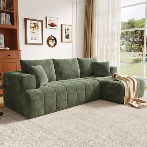 Canapé d'Angle Modulaire en L - Design Cloud sans Montage - Confort Moelleux - Salon Appartement - 244,5x136x79cm Chenille Vert (1/5)