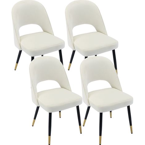 Wahson Velvet Dining Chairs Set of 4 - Modern Upholstered Kitchen Chairs with Comfortable Backrest for Living Room Restaurant Cafe, Beige
