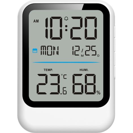 Reloj despertador electrónico digital, indicador de temperatura y humedad, función de repetición de alarma, calendario perpetuo, para escritorio. (1/5)