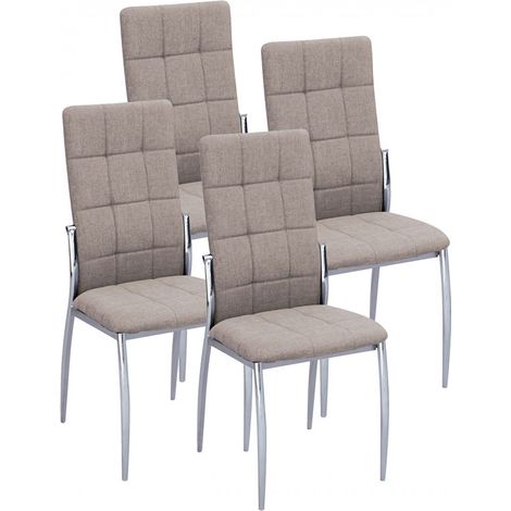 Lot de 4 chaises de salle à manger marron avec pieds en métal , Assise en tissu rembourée - Hauteur 44 x Longueur 46 x Profondeur 10 cm (1/3)