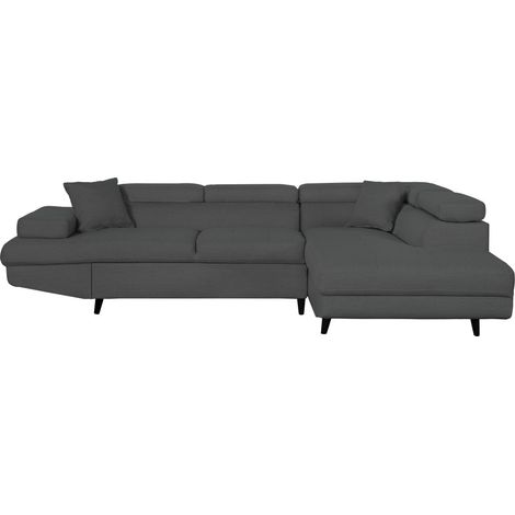 Canapé d'angle droit convertible RIO Scandinave avec coffre en tissu - Gris foncé, Pieds noir (1/5)
