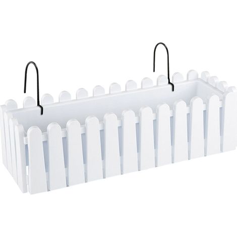 Fioriera Rettangolare Con Sistema Di Drenaggio Conservazione Acqua Balconiera Con Supporti Da Ringhiera Appesa Inclusi Balcone Design Moderno Vaso Piante Fiori Bianco - 53 cm 9Lt
