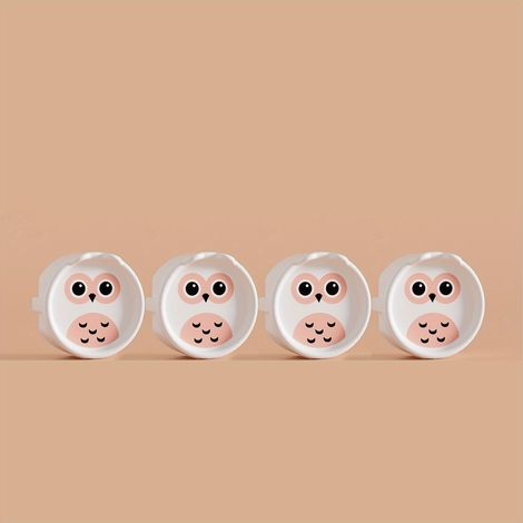 4 cache-prises aux normes européennes - Cache-poussière pour enfants, joli motif hibou, matériau plastique durable.