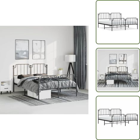 Cadre de lit métal sans matelas avec pied de lit noir 183x213cm - Cadre De Lit - Lit Double - Lit Metal - Lit Noir - Meuble Chambre (1/5)