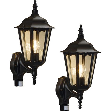 2er-Set Wandleuchten FIRENZE Bewegungsmelder, E27, Aluminium schwarz, Höhe 48 cm (1/4)