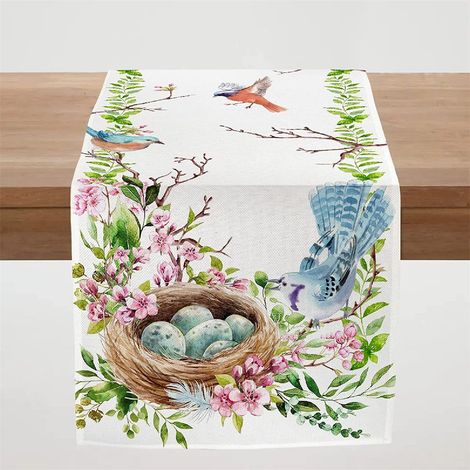 Serviette De Table De Pâques - Lapin Et Œuf Imprimés - Tissu Lin Polyester - Décoration De Table Vintage - 1 Pièce (1/5)