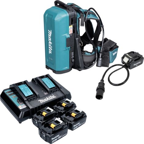 Mochila para baterías Makita PDC 01 de 36 V (2 x 18 V) + adaptador de batería de 18 V + 4 baterías de 4,0 Ah + cargador (1/5)