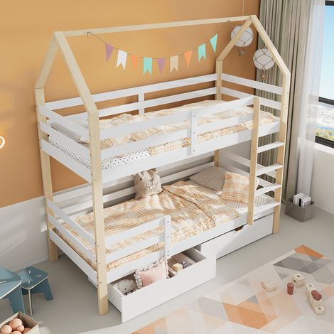 Cama Infantil 90x200 Cm Estructura Madera Pino Y Cajones Almacenaje Grandes (1/5)