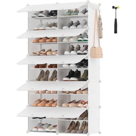 Songmics – Étagère à chaussures modulable 10 compartiments – Rangement pour 40 paires – Structure en acier – Dimensions 32 x 83 x 156 cm – Couleur blanc nuage (1/5)