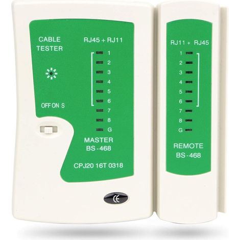 Testeur de Câble - 2 Pièces - Plastique - Détection RJ45 RJ11 - Réseau et Téléphone - Blanc Vert (1/5)