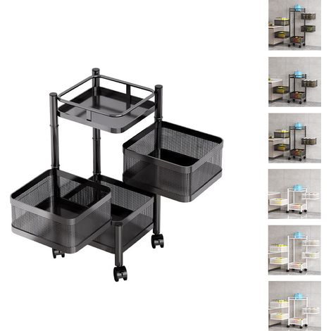 Étagère de rangement rotative pour cuisine, panier carré coulissant à 3 niveaux avec roues, étagère de rangement rotative-NOIR (1/3)