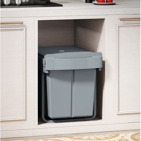Cubo de basura extraíble 2 x 20 L, doble cubo interior extraíble, gris HAVRYA (1/5)
