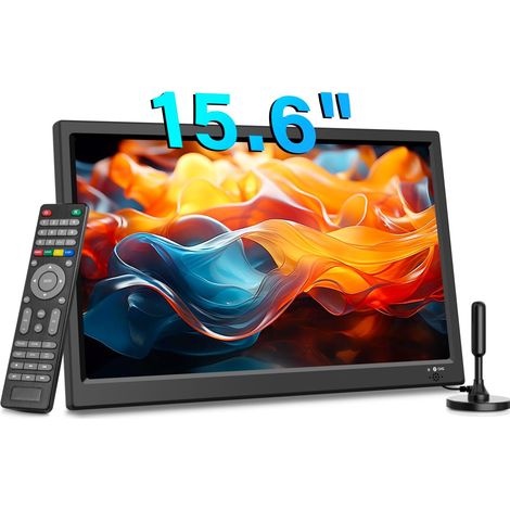 Téléviseur portable 15,6 pouces, Compatibilité numérique DVB-T2, AC / DC et chargeur de voiture 12Volt, Entrée AV, Entrée HDMI, Slot USB, Parfait pour la caravane, Chambre à coucher, Cuisine (1/5)