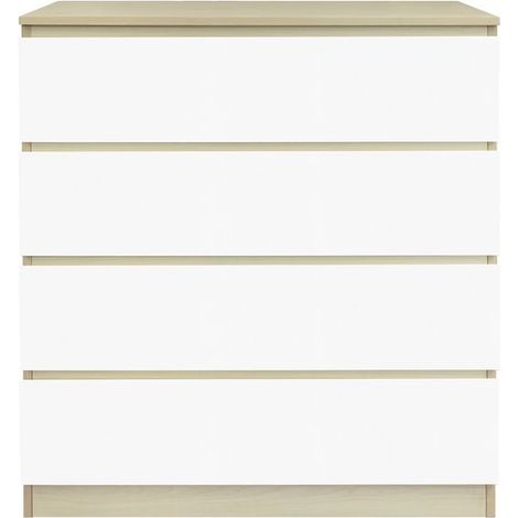 Commode Style Scandinave avec 4 Tiroirs de Rangement Coloris Naturel et Blanc - PANGIVO (1/5)