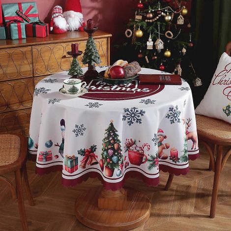 Nappe de Noël 2026, imperméable, en polyester, impression numérique, ronde, motif flocons de neige, décoration de fête, tissu 4120 ronds [210 g] (1/5)