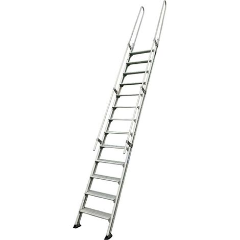 Scala in alluminio a gradini per soppalco - Gradini profondi 8.5cm - Altezza raggiungibile 3.98m - S15/16RS