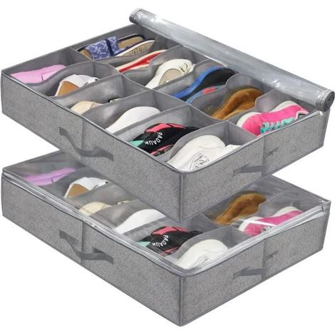 Boîte de rangement pour chaussures - ANNEFLY - 2 pièces - Pliable - Tissu non tissé - 60x75x15 cm (1/4)