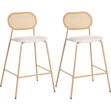 Conjunto de 2 sillas de bar taburetes de barra estructura de metal respaldo de ratán madera clara Adaver (1/5)