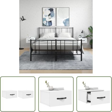 Lot de 2 Tables de chevet murales,Tables d'Appoint Console,Bout de Canapé blanc 35x35x20 cm -96816 (1/5)
