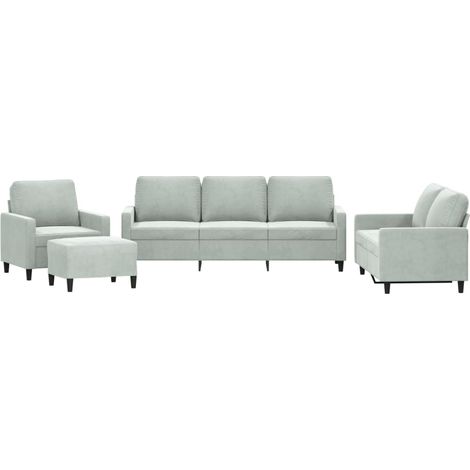 Ensemble de Canapé  Sofas 4 pcs avec coussins Gris clair Velours