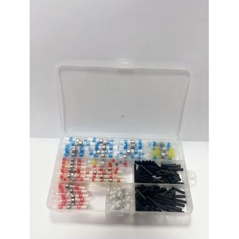 Cosse Thermoretractable Soudure 260pcs, 4 Tailles de Etanche Manchon Thermosoudable Connecteur a Souder und Gaine Thermorétractable Noire, avec un Taux de Retrait de 2:1 (1/4)