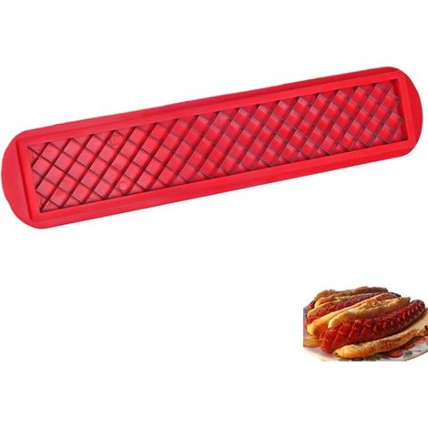 Hot-Dog-Schneider – Hot-Dog-Schneider aus Edelstahl – für Picknicks, Küche, Grillen und Barbecue – rot – 29,5 x 6,5 x 5 cm (1/5)