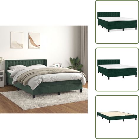 Boxspringbett mit Matratze Dunkelgrün 140x190 cm Samt - Samtbett - Boxspringbett - Doppelbett - Bettenrahmen - Luxusbett (1/5)