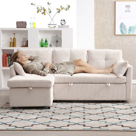 Multi-functional sofa bed with storage and pull-out bed, chaise longue interchangeable sofa bed, sectional sofa with storage seats, modular L-shaped sofa, modular corner sofa for living rooms