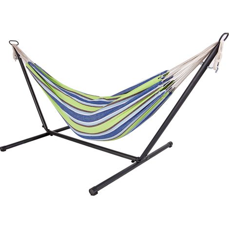 Outdoor Doppel Hängematte Celeste & Yellow - 285 x 120 cm - Stabhängematte mit Metall Gestell