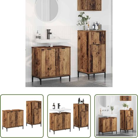 vidaXL Meuble sous lavabo - Ensemble de mobilier de salle de bain 2 pcs Bois Ancien (1/5)