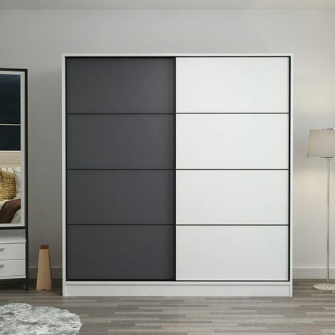 Armoire penderie moderne blanc et gris L. 180 cm BYRON (1/5)