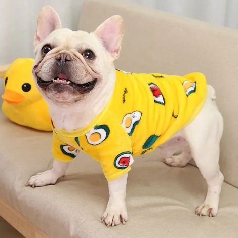 Pyjama pour chien - combinaison douce et chaude en polaire - déguisement mignon pour animaux de compagnie - tenue pour chiens de petite et moyenne taille - carlin - bouledogue français (jaune - XL)
