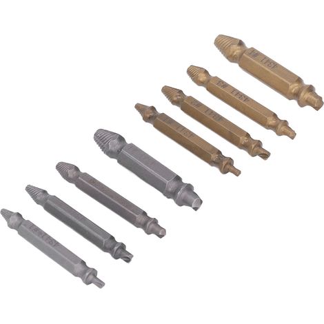 Set mit 8 abgebrochenen Schraubenausdrehern, Werkzeug zum Entfernen beschädigter Bolzen, Ausdreher für abgenutzte Schrauben, silber und gold, zweifarbiges Set. (1/5)