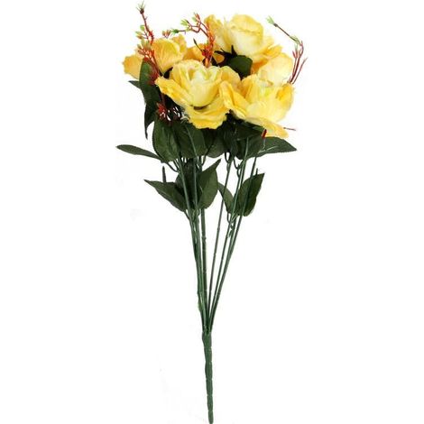 Bouquet di 7 rose, fiori artificiali, giallo chiaro, 70 cm (1/3)