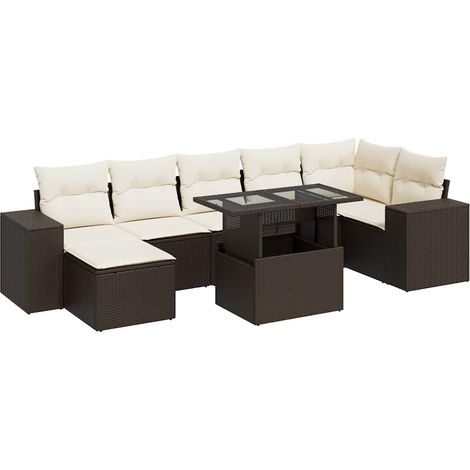 Set sofás de jardín 8 piezas y cojines ratán sintético marrón vidaXL (1/5)
