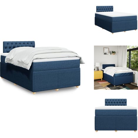 Sommier à lattes de lit avec matelas bleu 120x190 cm tissu - Sommier À Lattes De Lit - Sommiers À Lattes De Lit - Lit - Meuble De Chambre À Coucher (1/5)
