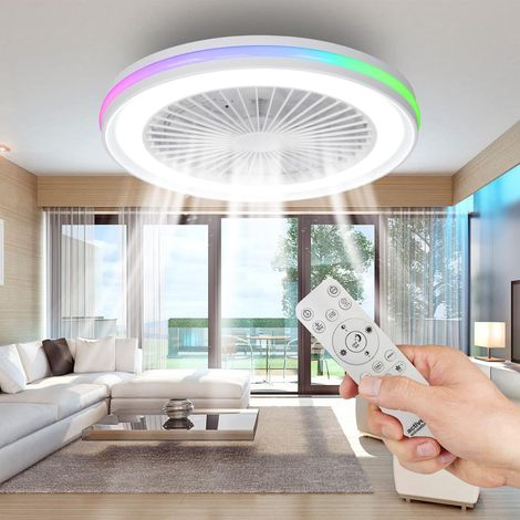 Ceiling fan with lighting, LED 40W, RGB 3000K-6500K, wind speed adjustable by remote control, suitable for room from 10 to 13 m2 (kitchen, living room, bedroom), Ø47 cm (1/5)