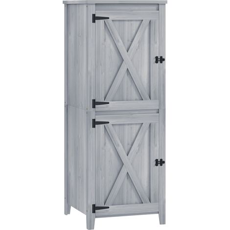 Gartenschrank aus Holz, wetterfester Geräteschuppen, 60 × 60 × 160 cm, Gerätehaus mit Doppeltür und Ablagen, abschließbar, für Garten und Terrasse, Hellgrau