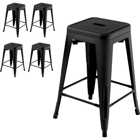 Costway – Lot de 4 tabourets de bar empilables – Métal noir – Hauteur 61 cm – Repose-pieds confortable – Charge 150 kg – Aucun assemblage requis (1/5)