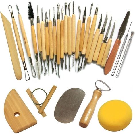 Outil de Poterie Outils de Sculpture Argile Burin pour Potier / Artiste de Céramique Kit 30 Pcs Accessoire pour graveur et outil de précision (1/4)