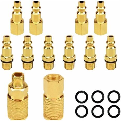 Lot de 12 raccords d'air et de bouchons d'air NPT 1/4 NPT, ensemble de connexion rapide industriel de type D, coupleur d'air et kit d'air, raccords de compresseur de tuyau d'avion (1/5)