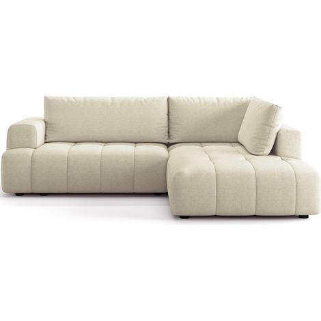 Canapé d'angle à droite convertible 4 places en tissu chenille beige - ouverture rapide - Brera
