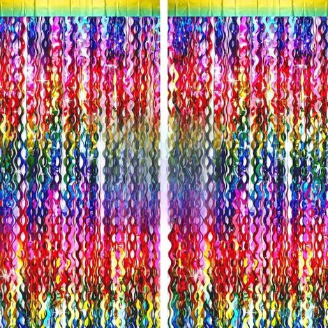 GDHZS- 6 Rideau Franges Vagues Multicolores,Rideau Métallique onduléRideaus Fete a Frange pour Anniversaire fille pour Déco Disco,Soirée Dansante,Fête (1/5)