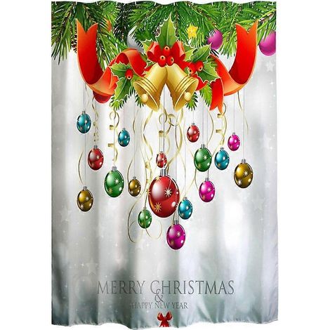 Rideau de douche de Noël 150x180cm, impression 3D, ruban et clochettes, décoration intérieure, tissu imperméable et anti-moisissure, décoration de salle de bain (1/2)