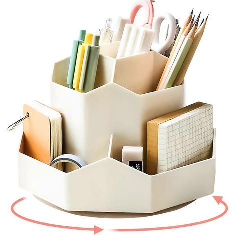 Organiseur de bureau rotatif pour stylos et crayons - Pots à crayons à 360° et porte-pinceaux de maquillage à 9 compartiments pour la maison et le bureau (1/5)