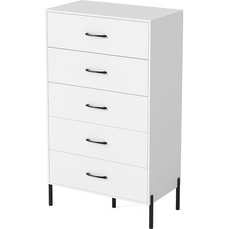 COSTWAY 5-Drawer Dresser Modern Tall Chest of Drawers with Metal Legs-White (1/5)