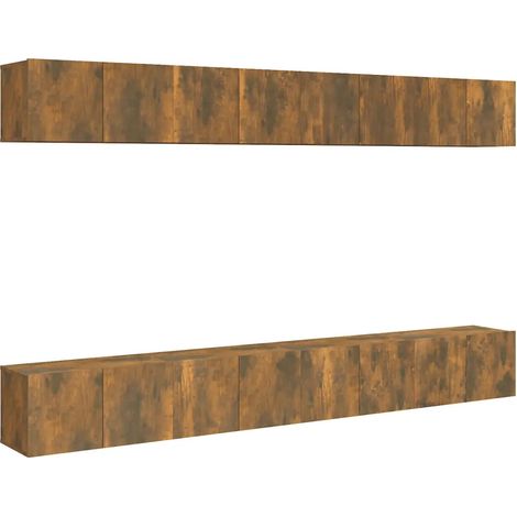 Lot de 8 meubles TV muraux modernes avec grand espace de rangement 60 x 30 x 30 cm en bois d'ingénierie chêne fumé (1/5)