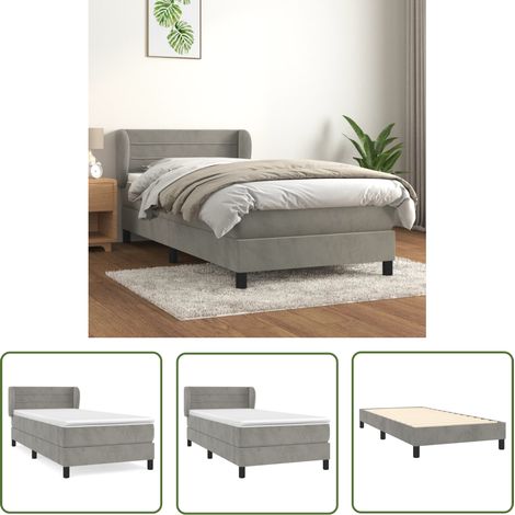 The Living Store Boxspringbett mit Matratze Hellgrau 90x190 cm Samt - Samtbett - Boxspringbett - Doppelbett - Bett Mit Kopfteil - Hochwertiges Bett (1/5)